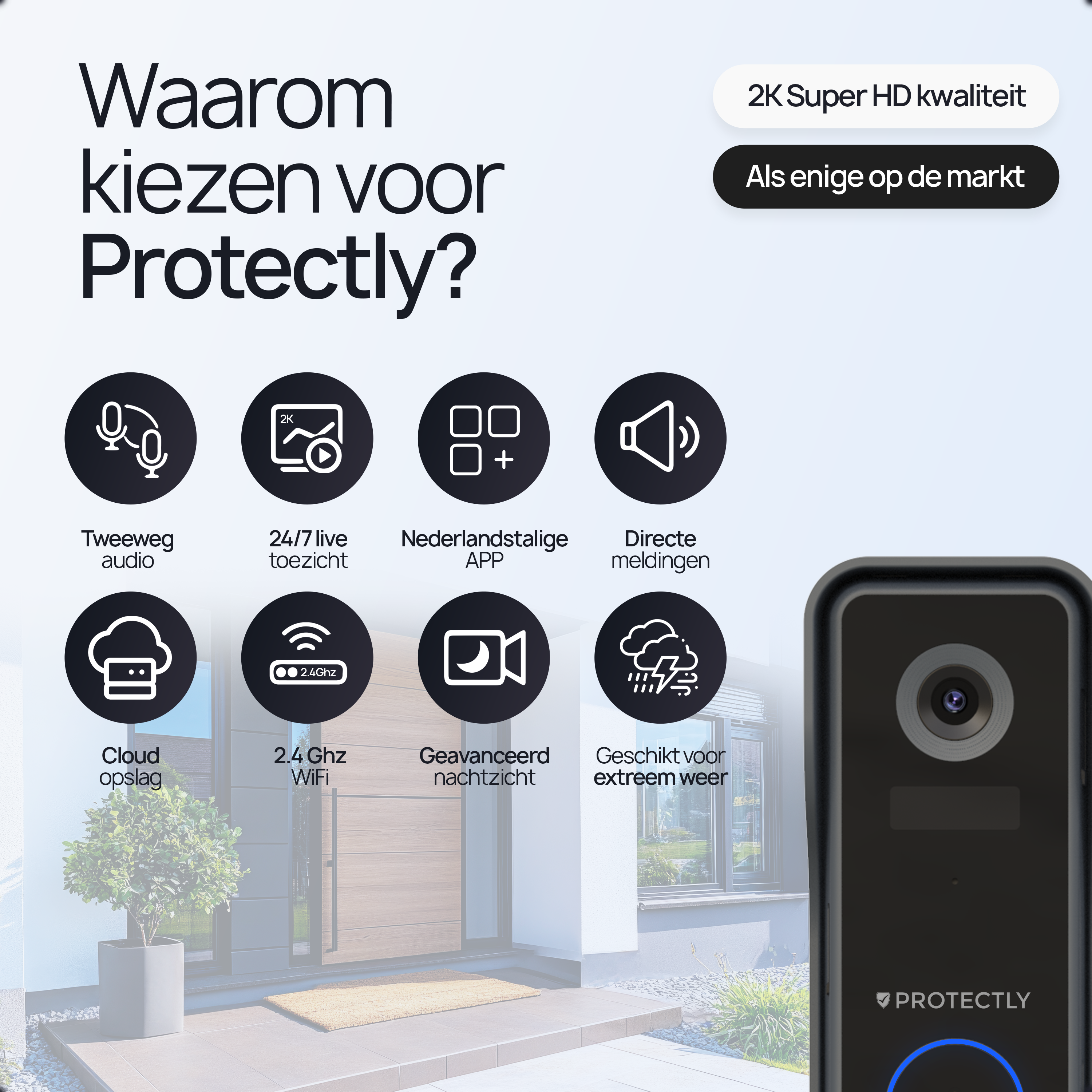 Protectly 2K Video Deurbel Draadloos - Siltcon