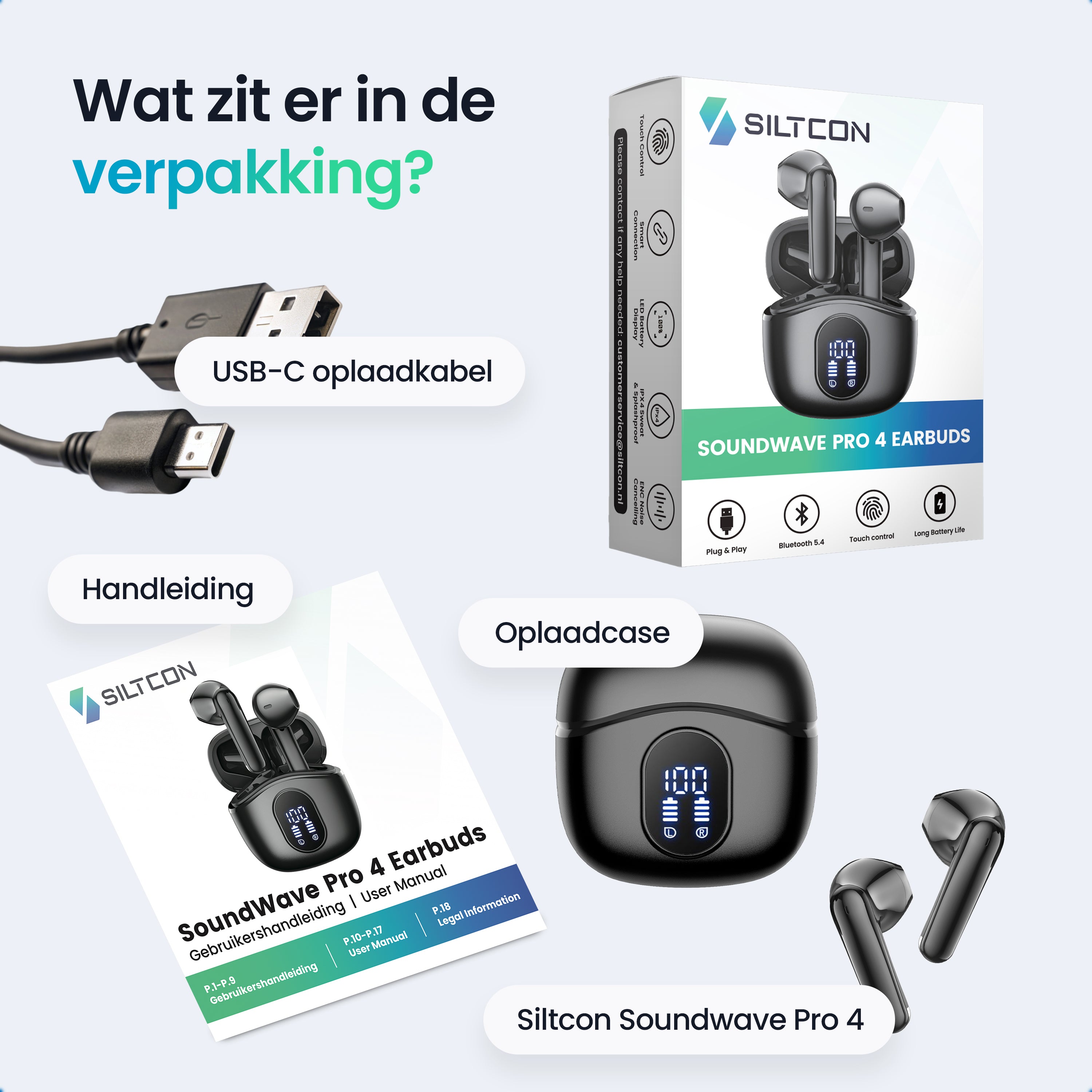Siltcon Soundwave Pro 4 – Bluetooth 5.4 – ENC Noise Cancelling - Zwart - Siltcon