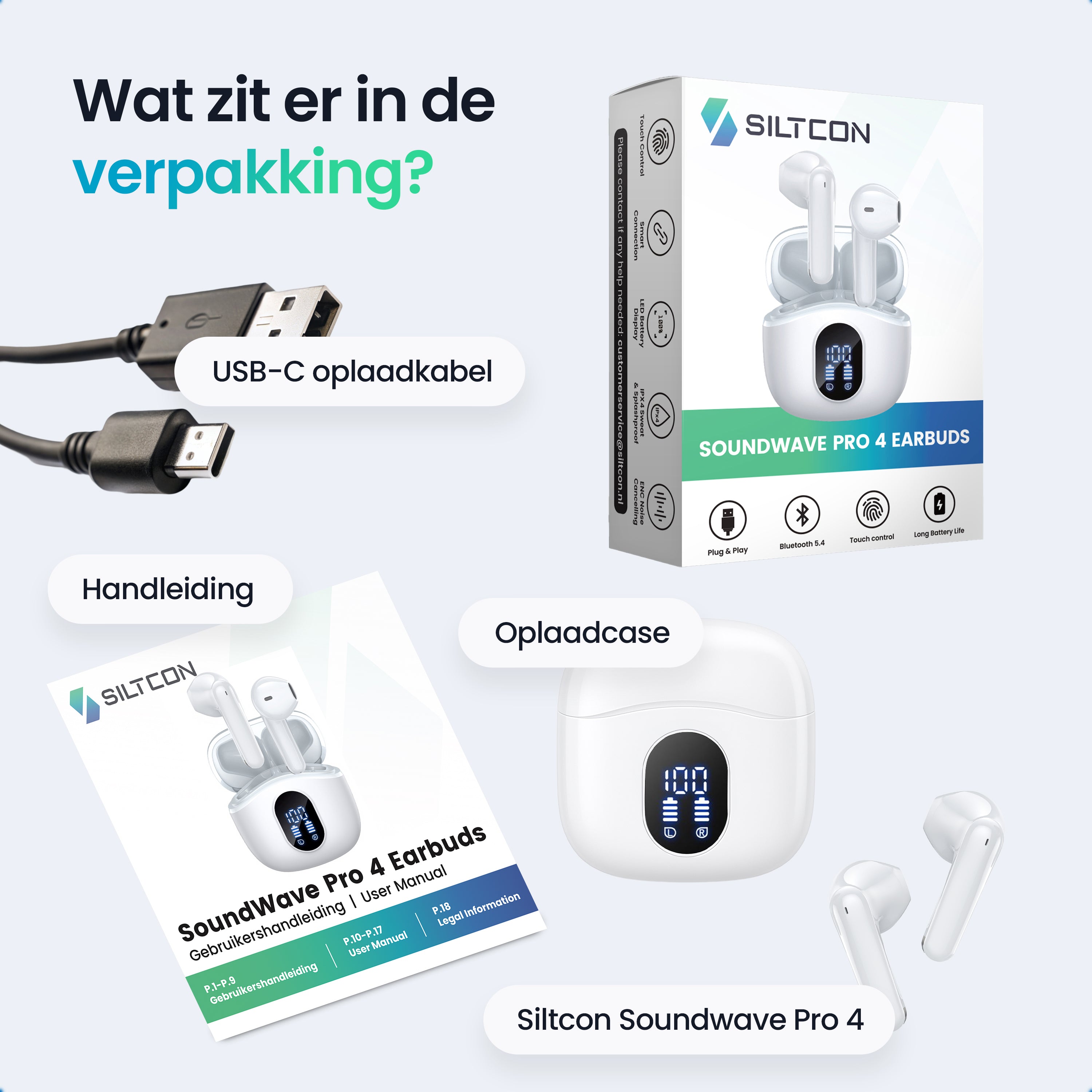 Siltcon Soundwave Pro 4 – Bluetooth 5.4 – Noise Cancelling - Wit - Siltcon