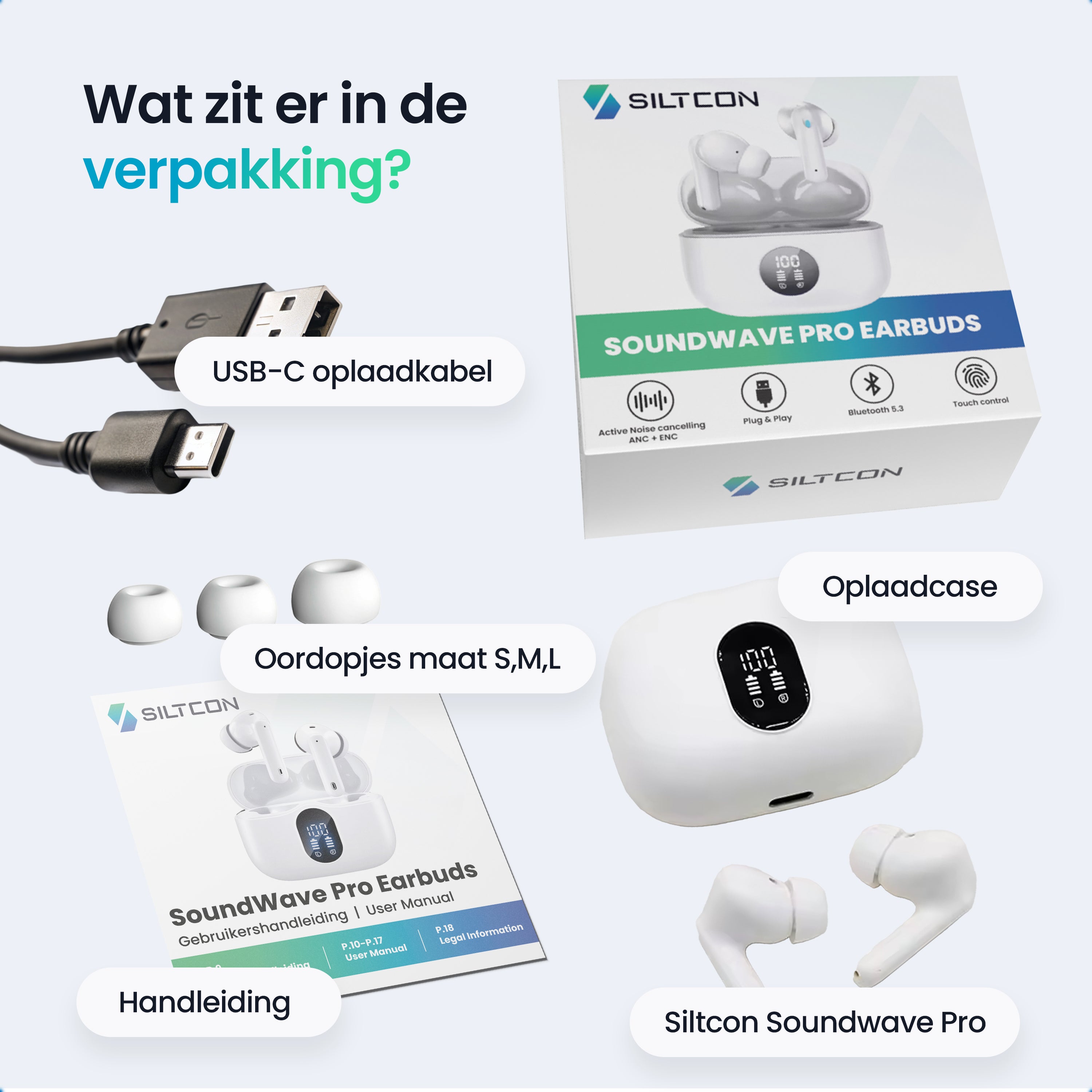 Siltcon SoundWave Pro 1 – Draadloze Oordopjes - Android & Iphone - Siltcon